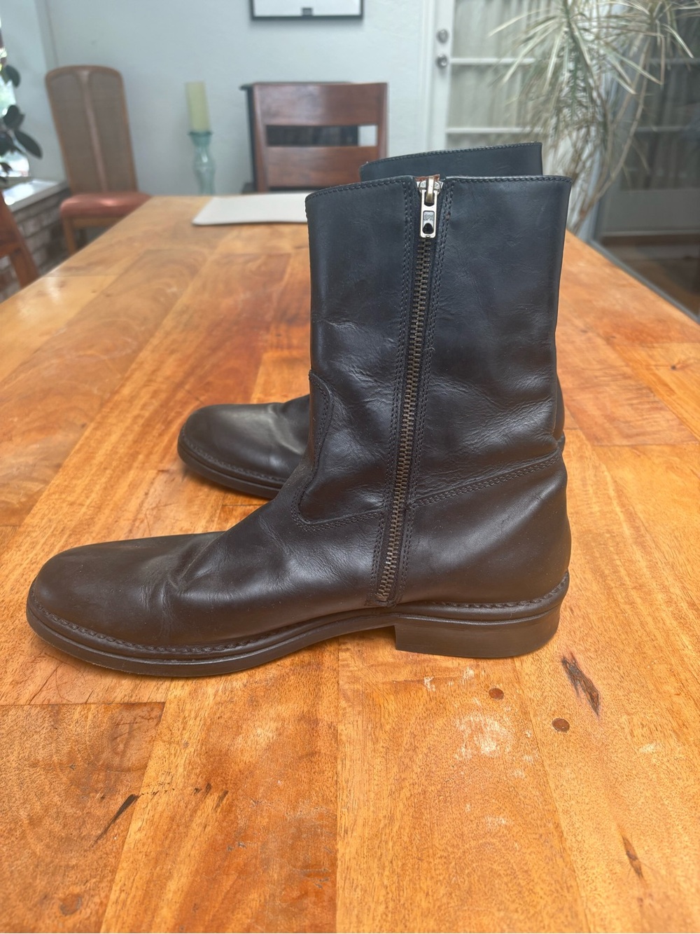 John Varvatos Black Leather Mid-Calf Zip Boots - Picture 6 of 7